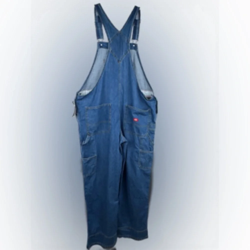 Dickies Bib Overalls Relaxed Fit Straight Leg Fits Over Boots Size XL Blue Denim
